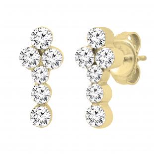 1.14 Carat (ctw) Round White Diamond Ladies Prong Set Cross Stud Earrings 14K Yellow Gold