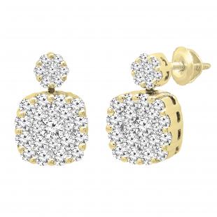 1.12 Carat (ctw) Round White Diamond Ladies Cluster Flower Stud Earrings 10K Yellow Gold