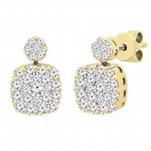 1.12 Carat (ctw) Round White Diamond Ladies Cluster Flower Stud Earrings 14K Yellow Gold