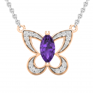 8X4 MM Marquise Amethyst & Round White Diamond Ladies Butterfly Pendant, 18K Rose Gold