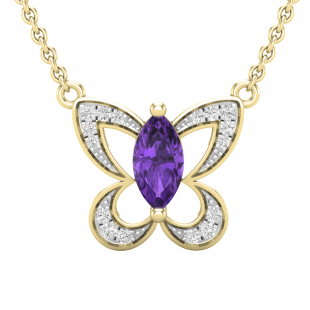 8X4 MM Marquise Amethyst & Round White Diamond Ladies Butterfly Pendant, 14K Yellow Gold