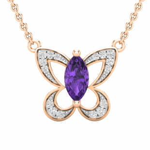 8X4 MM Marquise Amethyst & Round White Diamond Ladies Butterfly Pendant, 18K Rose Gold