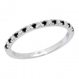 0.25 Carat (ctw) Round Black & White Diamond Ladies Stackable Wedding Band 1/4 CT Sterling Silver