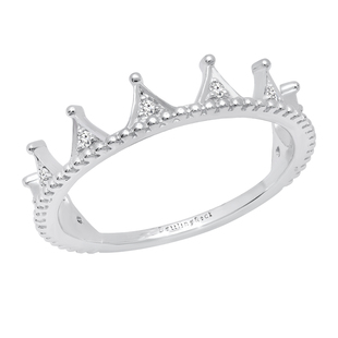 0.07 Carat (ctw) Round White Diamond Beaded Style Ladies Engagement Crown Ring Sterling Silver