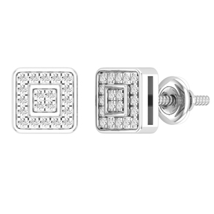 0.15 Carat (ctw) Round White Diamond Ladies Square Shape Stud Earrings Sterling Silver