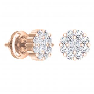 0.47 Carat (ctw) Princess & Round Diamond Ladies Custer Flower Stud Earrings 1/2 CT 18K Rose Gold