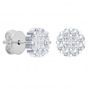 0.47 Carat (ctw) Princess & Round Diamond Ladies Custer Flower Stud Earrings 1/2 CT 18K White Gold