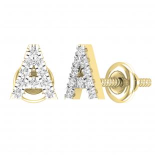 0.10 Carat (ctw) Round Diamond Ladies Uppercase Letter A Stud Earrings 1/10 CT 10K Yellow Gold