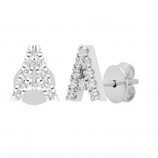 0.10 Carat (ctw) Round Diamond Ladies Uppercase Letter A Stud Earrings 1/10 CT Sterling Silver