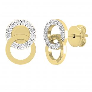 0.12 Carat (ctw) Round White Diamond Ladies Interlocking Circle Stud Earrings 10K Yellow Gold