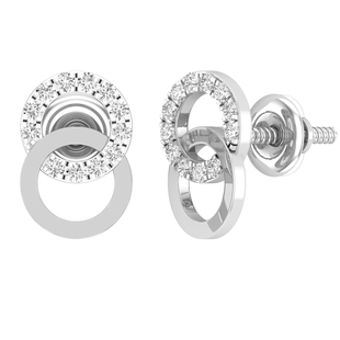 0.12 Carat (ctw) Round White Diamond Ladies Interlocking Circle Stud Earrings Sterling Silver