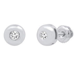 0.07 Carat (ctw) Round White Diamond Ladies Solitaire Bezel Set Stud Earrings Sterling Silver