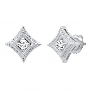 0.25 Carat (ctw) Round Diamond Ladies Solitaire Kite Shape Stud Earrings 1/4 CT 10K White Gold