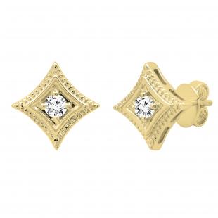 0.25 Carat (ctw) Round Diamond Ladies Solitaire Kite Shape Stud Earrings 1/4 CT 14K Yellow Gold