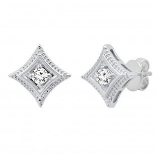 0.25 Carat (ctw) Round Diamond Ladies Solitaire Kite Shape Stud Earrings 1/4 CT Sterling Silver