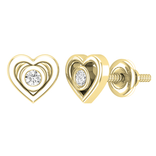 0.10 Carat (ctw) Round White Diamond Ladies Heart Shaped Stud Earrings 1/10 CT 10K Yellow Gold