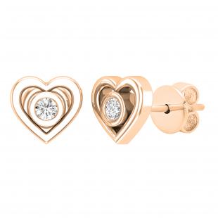 0.10 Carat (ctw) Round White Diamond Ladies Heart Shaped Stud Earrings 1/10 CT 14K Rose Gold