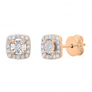 0.15 Carat (ctw) Round White Diamond Ladies Illusion Set Stud Earrings 18K Rose Gold