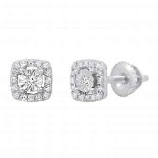 0.15 Carat (ctw) Round White Diamond Ladies Illusion Set Stud Earrings Sterling Silver