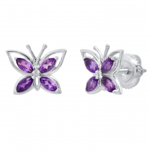 4X2 mm Marquise Amethyst Ladies Butterfly Fashion Stud Earrings 14K White Gold