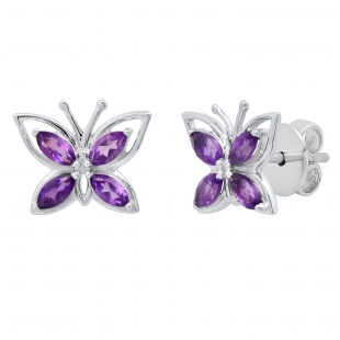 4X2 mm Marquise Amethyst Ladies Butterfly Fashion Stud Earrings Sterling Silver