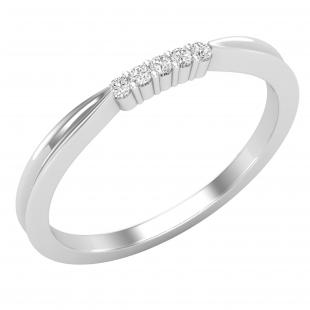 0.06 Carat (ctw) Round White Diamond Ladies 5 Stone Wedding Stackable Band Sterling Silver