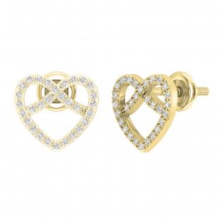 0.16 Carat (ctw) Round White Diamond Ladies Pretzel Heart Stud Earrings 14K Yellow Gold