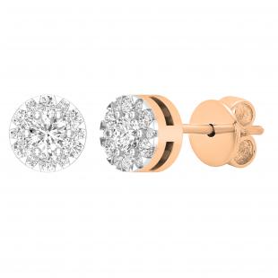 0.25 Carat (ctw) Round White Diamond Ladies Cluster Flower Stud Earrings 1/4 CT 10K Rose Gold