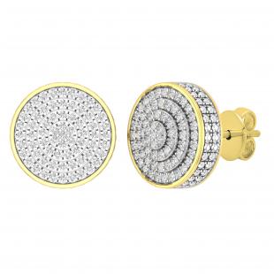 0.32 Carat (ctw) Round White Diamond Ladies 3D Disk Circle Stud Earrings 1/3 CT 14K Yellow Gold