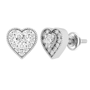 0.33 Carat (ctw) Round White Diamond Ladies Heart Shape Stud Earrings 1/3 CT 14K White Gold