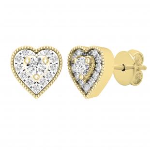 0.33 Carat (ctw) Round White Diamond Ladies Heart Shape Stud Earrings 1/3 CT 14K Yellow Gold