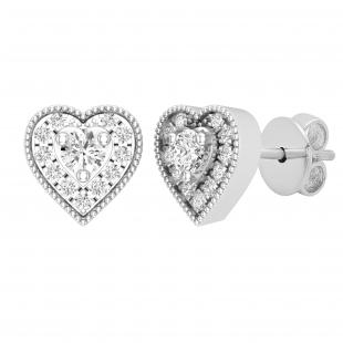 0.33 Carat (ctw) Round White Diamond Ladies Heart Shape Stud Earrings 1/3 CT Sterling Silver