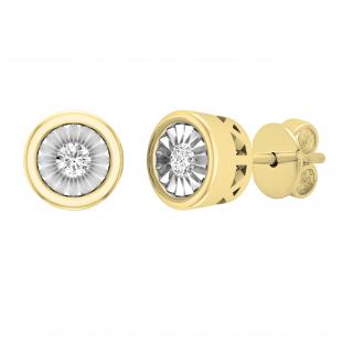 0.10 Carat (ctw) Round White Diamond Ladies Miracle Solitaire Stud Earrings 1/10 CT 10K Yellow Gold
