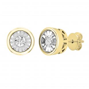 0.22 Carat (ctw) Round White Diamond Ladies Miracle Solitaire Stud Earrings 1/4 CT 18K Yellow Gold