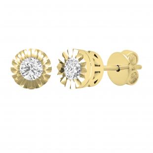 0.25 Carat (ctw) Round White Diamond Ladies Miracle Solitaire Stud Earrings 1/4 CT 10K Yellow Gold