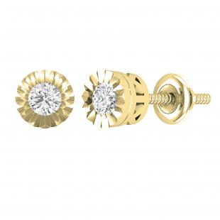 0.25 Carat (ctw) Round White Diamond Ladies Miracle Solitaire Stud Earrings 1/4 CT 18K Yellow Gold