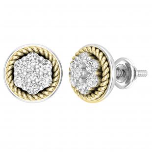 0.50 Carat (ctw) Round Diamond Ladies Rope Cluster Stud Earrings 1/2 CT 14K White & Yellow Gold