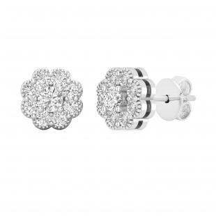 0.50 Carat (ctw) Round White Diamond Ladies Flower Cluster Stud Earrings 1/2 CT 10K White Gold