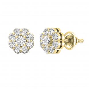 0.50 Carat (ctw) Round White Diamond Ladies Flower Cluster Stud Earrings 1/2 CT 18K Yellow Gold