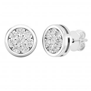 0.45 Carat (ctw) Round White Diamond Ladies Flower Cluster Stud Earrings 1/2 CT 10K White Gold