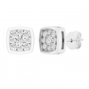 0.35 Carat (ctw) Round White Diamond Mens Flower Cluster Stud Earrings 1/3 CT Sterling Silver
