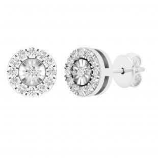 0.25 Carat (ctw) Round White Diamond Ladies Flower Cluster Stud Earrings 1/4 CT Sterling Silver
