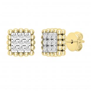 0.25 Carat (ctw) Round Diamond Ladies Square Frame Beaded Stud Earrings 1/4 CT 10K Yellow Gold