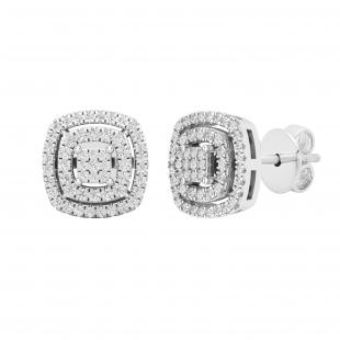 0.25 Carat (ctw) Round Diamond Ladies Double Frame Cluster Stud Earrings 1/4 CT Sterling Silver
