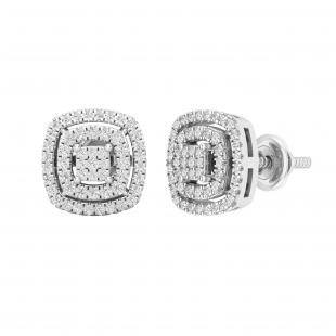 0.25 Carat (ctw) Round Diamond Ladies Double Frame Cluster Stud Earrings 1/4 CT Sterling Silver