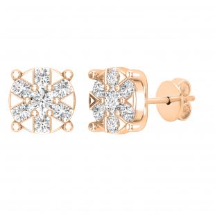 0.50 Carat (ctw) Round White Diamond Ladies Flower Cluster Stud Earrings 1/2 CT 10K Rose Gold
