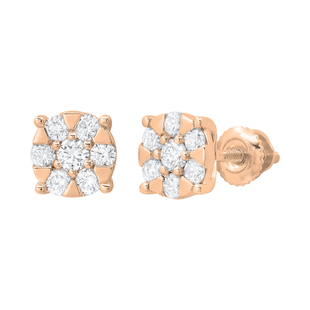 0.50 Carat (ctw) Round White Diamond Ladies Flower Cluster Stud Earrings 1/2 CT 14K Rose Gold