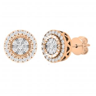0.25 Carat (ctw) Round White Diamond Ladies Flower Cluster Stud Earrings 1/4 CT 10K Rose Gold
