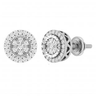0.25 Carat (ctw) Round White Diamond Ladies Flower Cluster Stud Earrings 1/4 CT Sterling Silver