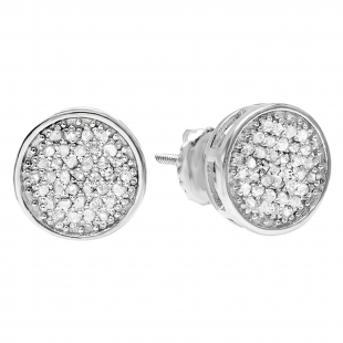0.33 Carat (ctw) Round Diamond Mens Hip Hop Stud Earrings 1/3 CT Platinum Plated Sterling Silver